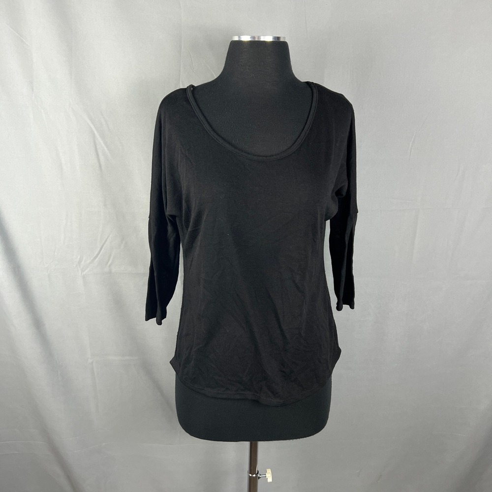 Charlotte Russe Tunic Top Womens M Black Lace Back Quarter Sleeve High Low Hem